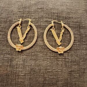 Versace Virtus Gold Crystal Hoop Earrings Large